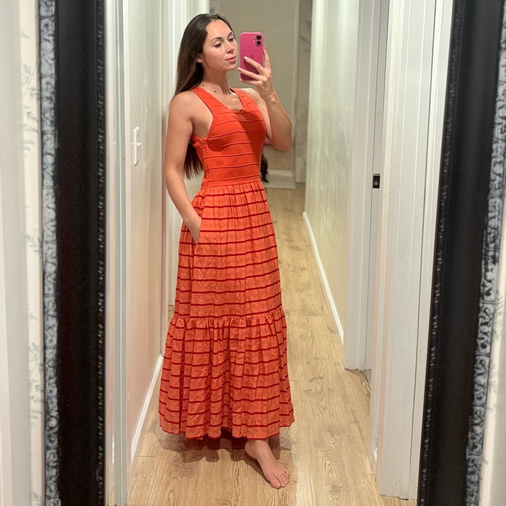 Tanya Taylor Orange Sleeveless Maxi with Tiered Skirt